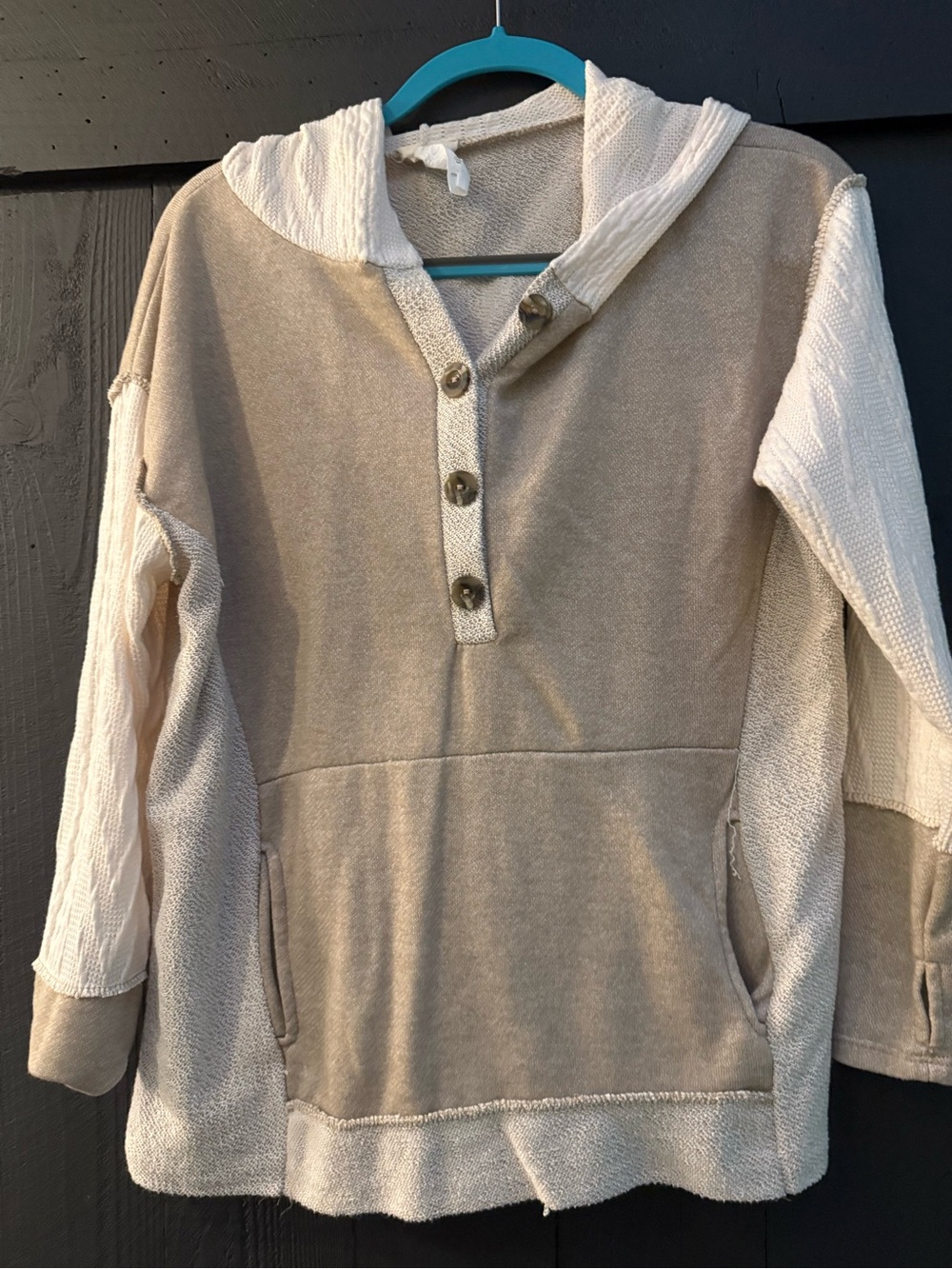 BiBi Beige and Cream Hooded Pullover Sweatshirt